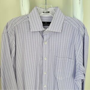 Bugatchi Men’s Purple and White Pinstripe Dress Shirt SZ Large